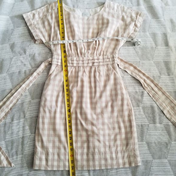 Anthropologie HD In Paris Neutral Sand Tone Checkered Mini Dress Size 2 - Picture 9 of 10